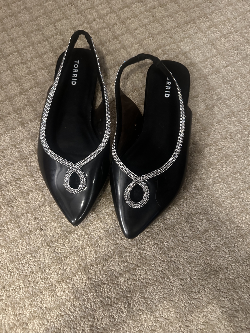 torrid Black Pointed Slingback Flats with Crystal Loop Trim